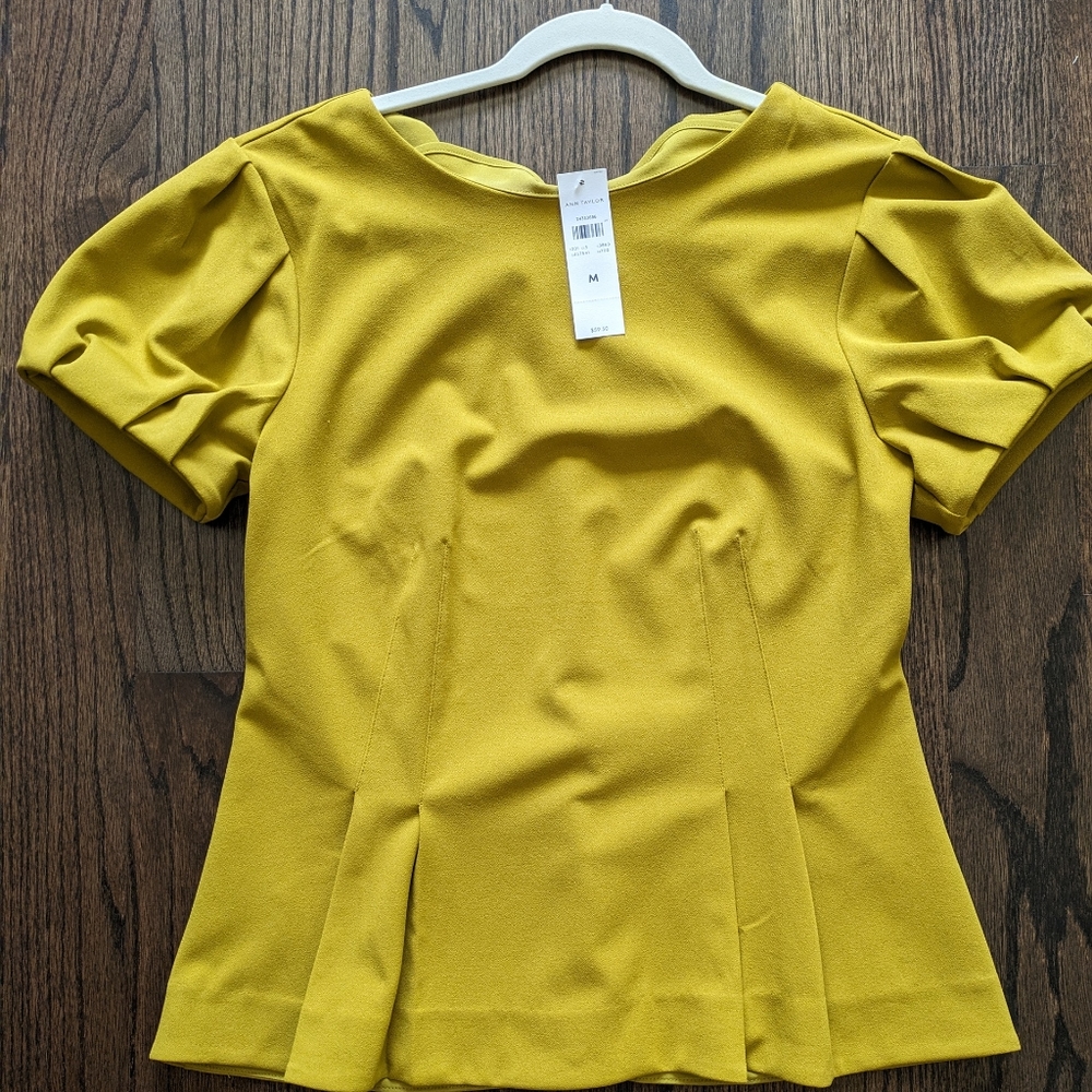Ann Taylor Mustard Yellow Peplum Top NWT